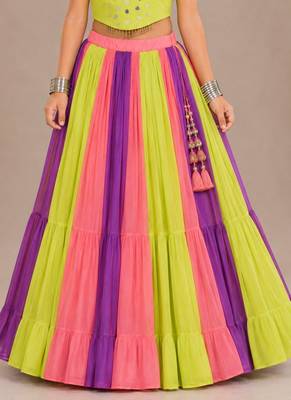 Multicolor cotton embroidered  mirror work kids lehenga choli 3
