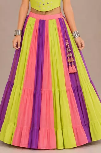 Multicolor cotton embroidered  mirror work kids lehenga choli