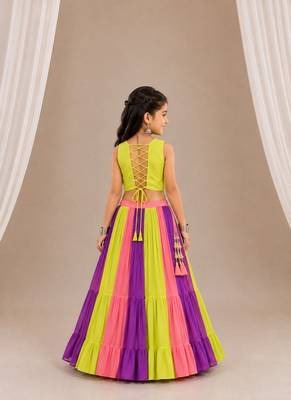 Multicolor cotton embroidered  mirror work kids lehenga choli 4