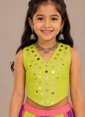 Multicolor cotton embroidered  mirror work kids lehenga choli 5