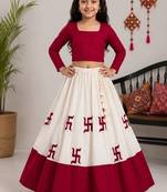 Off white cotton embroidered  zari work kids lehenga choli