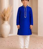 Royal blue cotton stitched  mirror work boys kurta pyjama