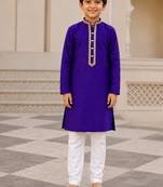 Purple cotton stitched  mirror work boys kurta pyjama