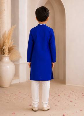 Royal blue cotton stitched  mirror work boys kurta pyjama 2