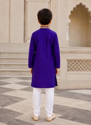 Purple cotton stitched  mirror work boys kurta pyjama 2