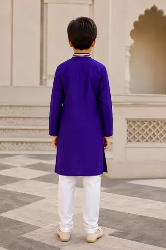 Purple cotton stitched  mirror work boys kurta pyjama