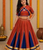 Red silk blend embroidered  zari work kids lehenga choli