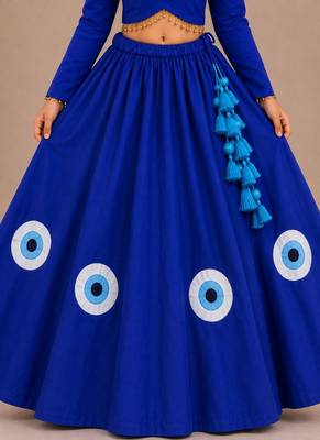 Royal blue cotton embroidered  patch work kids lehenga choli 2