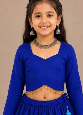 Royal blue cotton embroidered  patch work kids lehenga choli 3