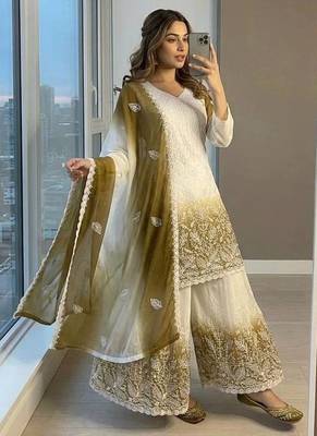 Dark Olive Color Embroidery Work Georgette Salwar Suit 2