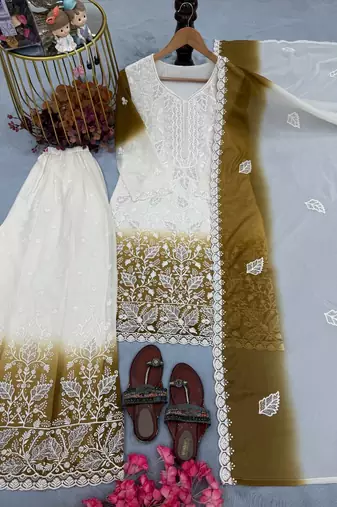 Dark Olive Color Embroidery Work Georgette Salwar Suit