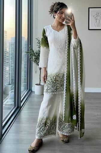 Green Color Embroidery Work Georgette Salwar Suit