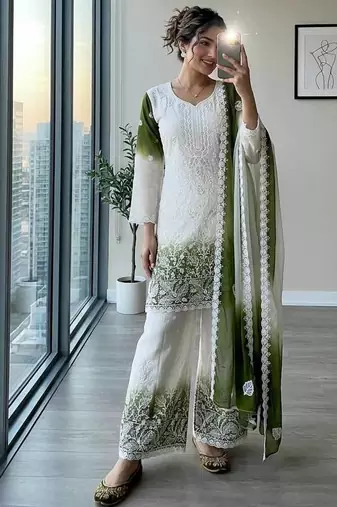 Green Color Embroidery Work Georgette Salwar Suit