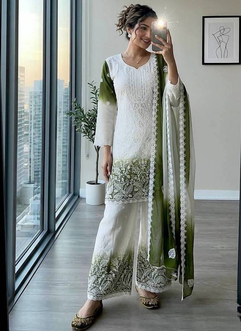 Green Color Embroidery Work Georgette Salwar Suit