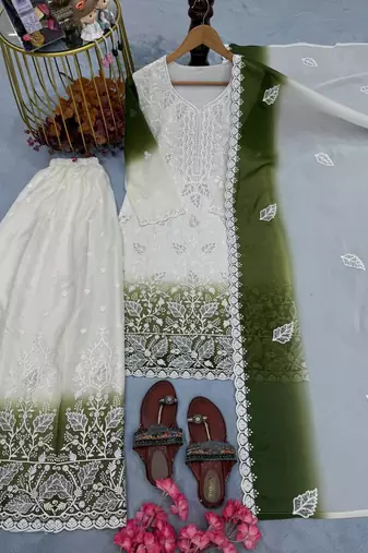 Green Color Embroidery Work Georgette Salwar Suit
