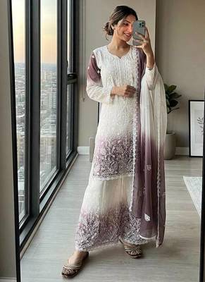 Purple Color Embroidery Work Georgette Salwar Suit 1