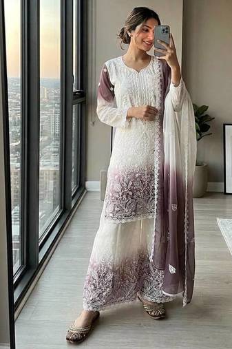Purple Color Embroidery Work Georgette Salwar Suit