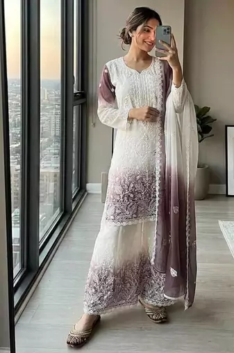 Purple Color Embroidery Work Georgette Salwar Suit