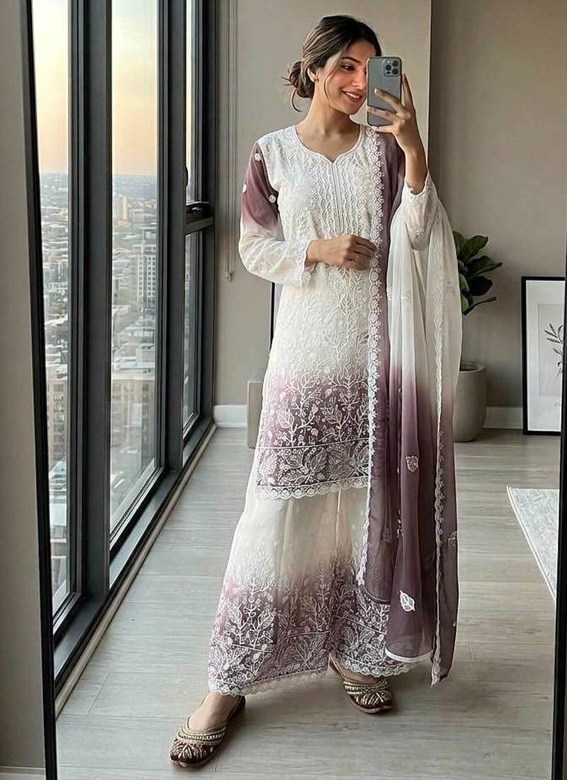 Purple Color Embroidery Work Georgette Salwar Suit