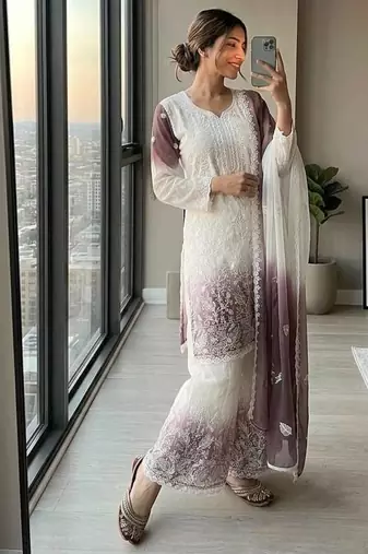 Purple Color Embroidery Work Georgette Salwar Suit