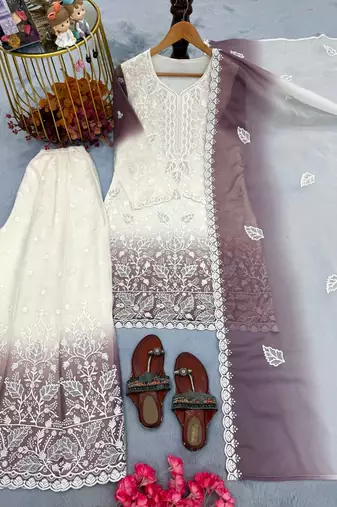 Purple Color Embroidery Work Georgette Salwar Suit