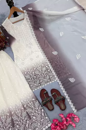 Purple Color Embroidery Work Georgette Salwar Suit