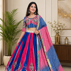 Multi Double Layer Chaniya & Mirror Work Cotton Navratri Lahenga Choli Set
