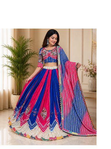 Multi Double Layer Chaniya & Mirror Work Cotton Navratri Lahenga Choli Set 2