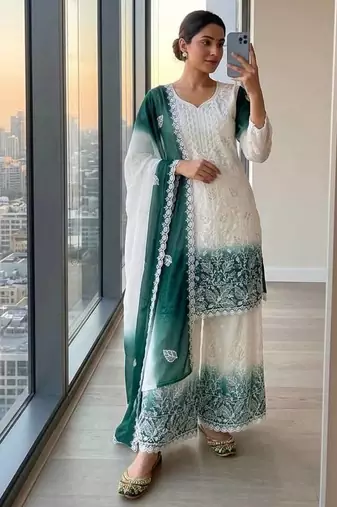 Teal Color Embroidery Work Georgette Salwar Suit