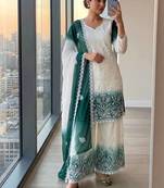 Teal Color Embroidery Work Georgette Salwar Suit