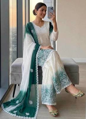 Teal Color Embroidery Work Georgette Salwar Suit 2