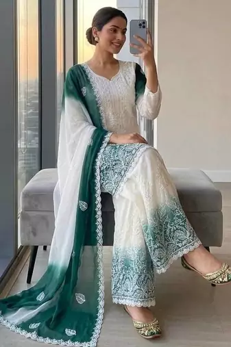 Teal Color Embroidery Work Georgette Salwar Suit