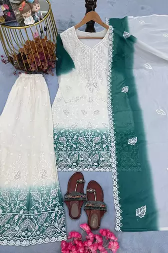 Teal Color Embroidery Work Georgette Salwar Suit