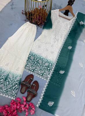 Teal Color Embroidery Work Georgette Salwar Suit 4