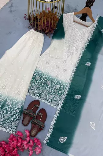 Teal Color Embroidery Work Georgette Salwar Suit