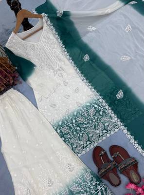 Teal Color Embroidery Work Georgette Salwar Suit 5