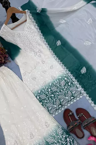 Teal Color Embroidery Work Georgette Salwar Suit