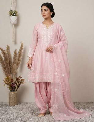 pink color sequance and embroidery work silk blend salwar suit 1
