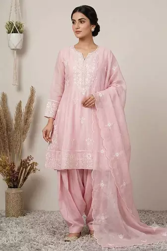 pink color sequance and embroidery work silk blend salwar suit