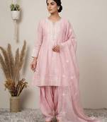 pink color sequance and embroidery work silk blend salwar suit