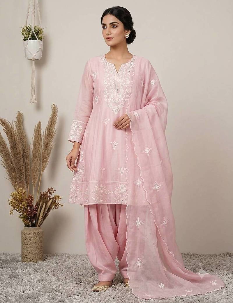 pink color sequance and embroidery work silk blend salwar suit
