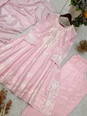 pink color sequance and embroidery work silk blend salwar suit 3