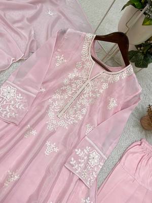 pink color sequance and embroidery work silk blend salwar suit 4