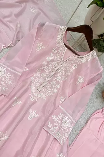 pink color sequance and embroidery work silk blend salwar suit