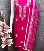 women's magenta unstitched roman silk dress material with embroidered dupatta