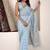 sky blue linen woven border saree