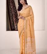 orange linen woven border saree