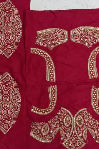 Rani Pink color Multi Thread Embroidery German Zari work Sequins Mirror work silk blend Lehenga Choli set