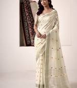 off white linen woven border saree