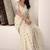off white linen woven border saree